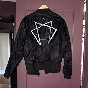 Long Clothing Black Bomber Jacket with Enneagram Design
